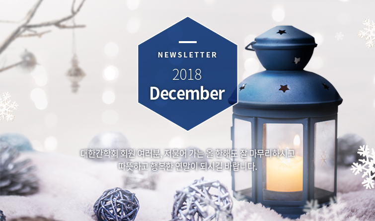 Newsletter 2018 December  대한간학회 회원 여러분, 저물어 가는 올 한해도 잘 마무리하시고 따뜻하고 행복한 연말이 되시길 바랍니다.